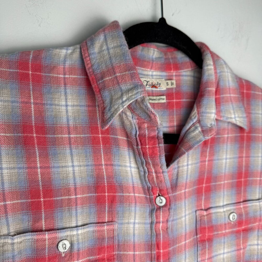 Faherty Womens Flannel Button Up Shirt Pink Blue Plaid S Outdoors Casual Boho - Picture 3 of 9